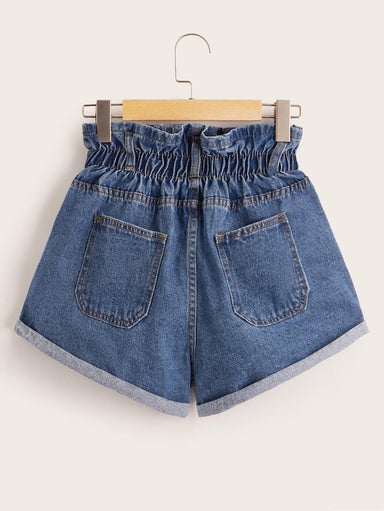 Plus Button Front Cuffed Hem Denim Shorts