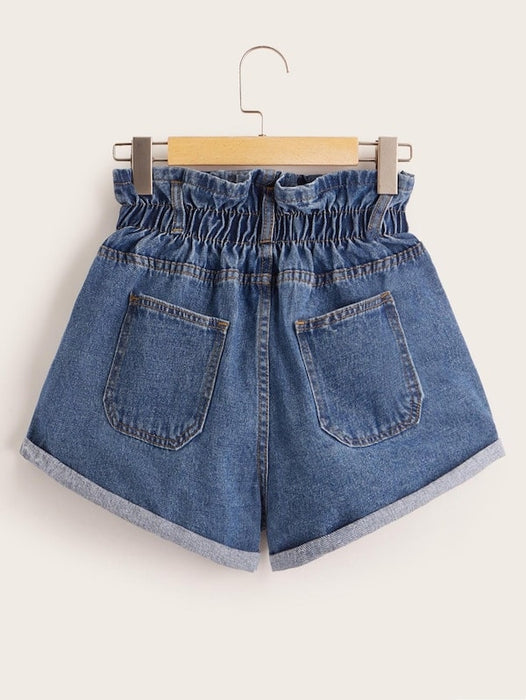 Plus Button Front Cuffed Hem Denim Shorts
