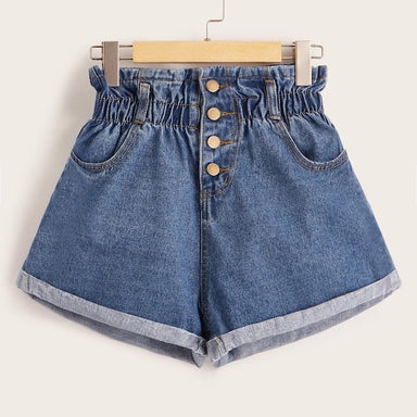 Plus Button Front Cuffed Hem Denim Shorts