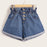 Plus Button Front Cuffed Hem Denim Shorts