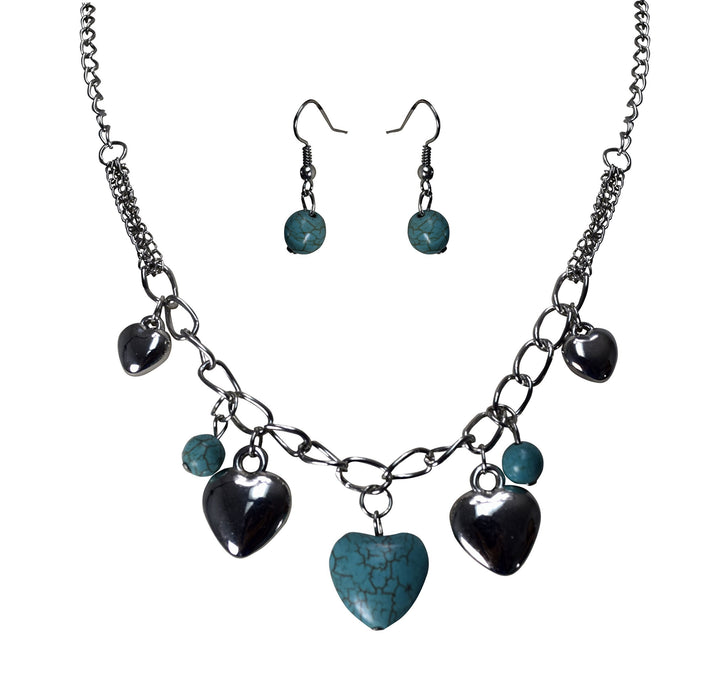 Womens Dazzling Turquoise Hearts BELLA Necklace and Earrings Jewelry