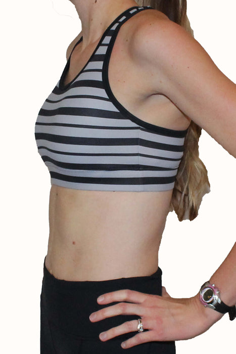 Adjustable Sports Bra - Gray and Black Stripe
