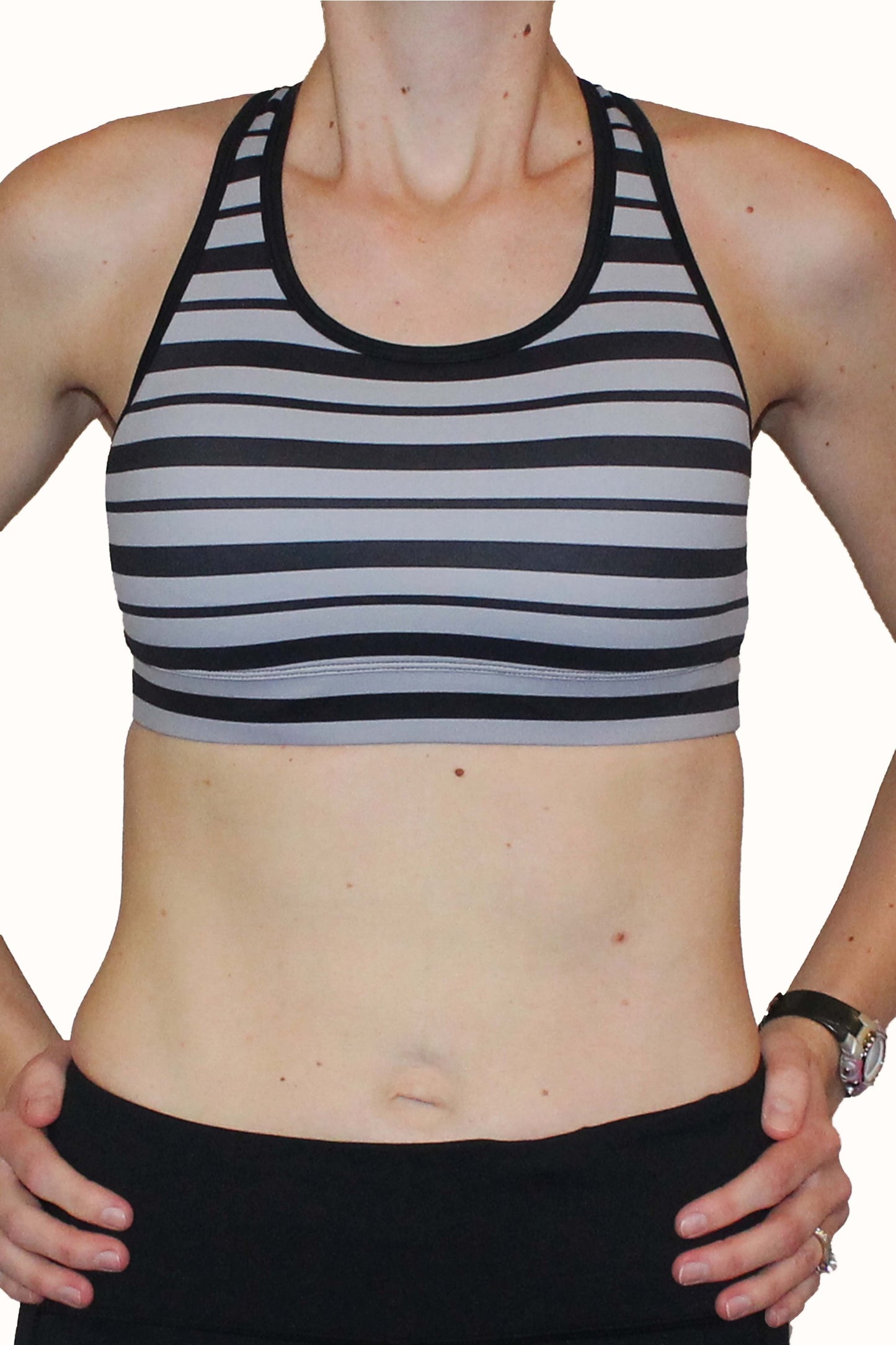 Adjustable Sports Bra - Gray and Black Stripe