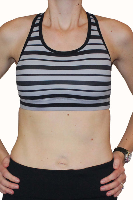 Adjustable Sports Bra - Gray and Black Stripe