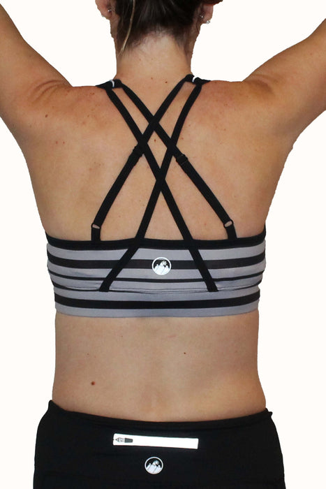 Adjustable Sports Bra - Gray and Black Stripe