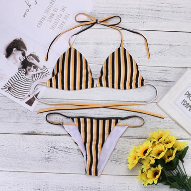 Fabulous Women Bikini Sexy Stripe Printing Set