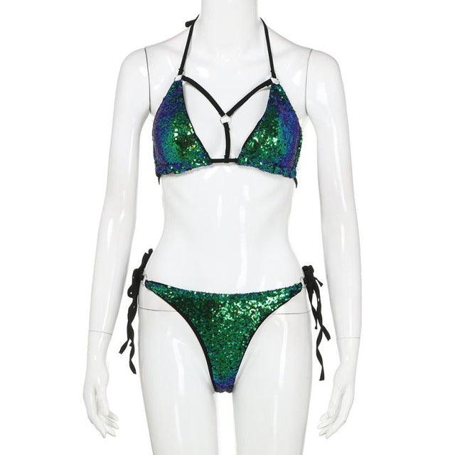 New Arrival Women Sequin Bra Bikini Set Push Up