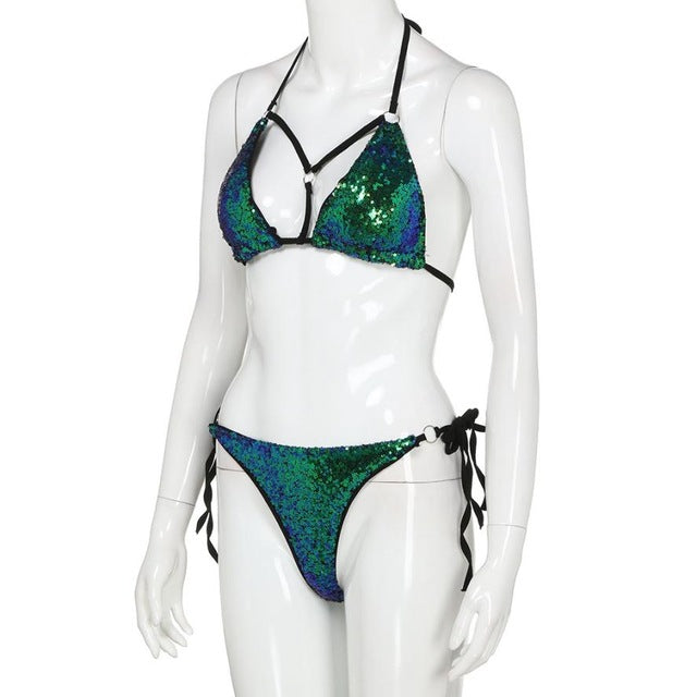 New Arrival Women Sequin Bra Bikini Set Push Up