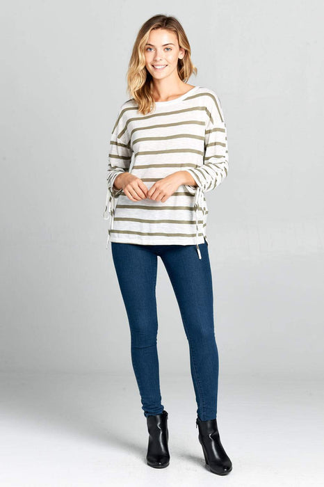LONG SLEEVE STRIPED TOP WITH SCRUNCHED SLEEVES