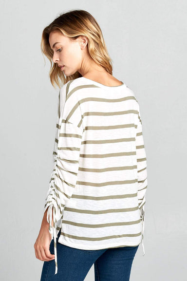 LONG SLEEVE STRIPED TOP WITH SCRUNCHED SLEEVES