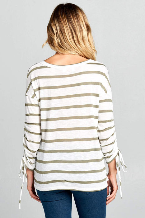 LONG SLEEVE STRIPED TOP WITH SCRUNCHED SLEEVES
