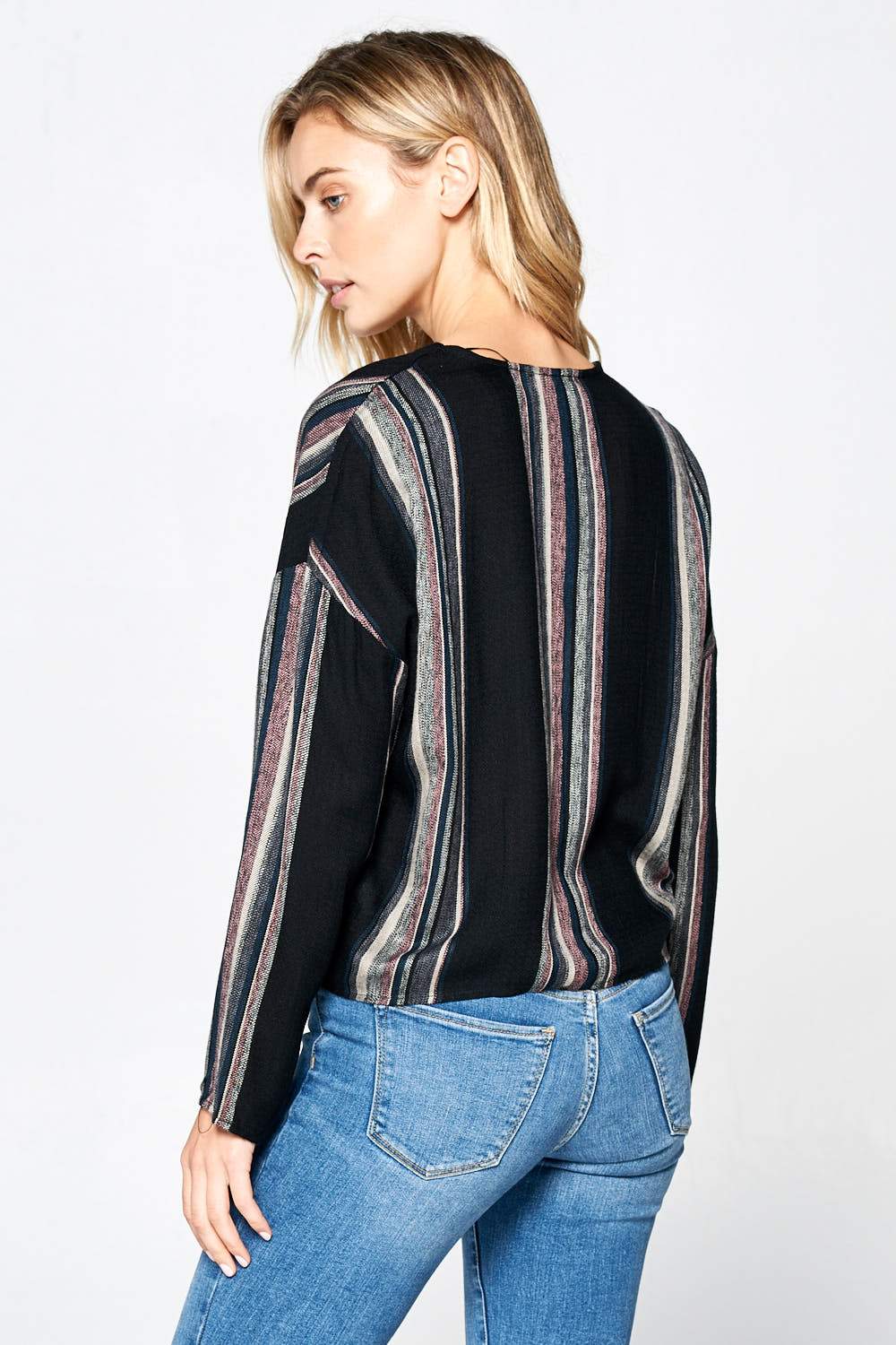 LONG SLEEVE STRIPED LINEN BUTTON UP TOP