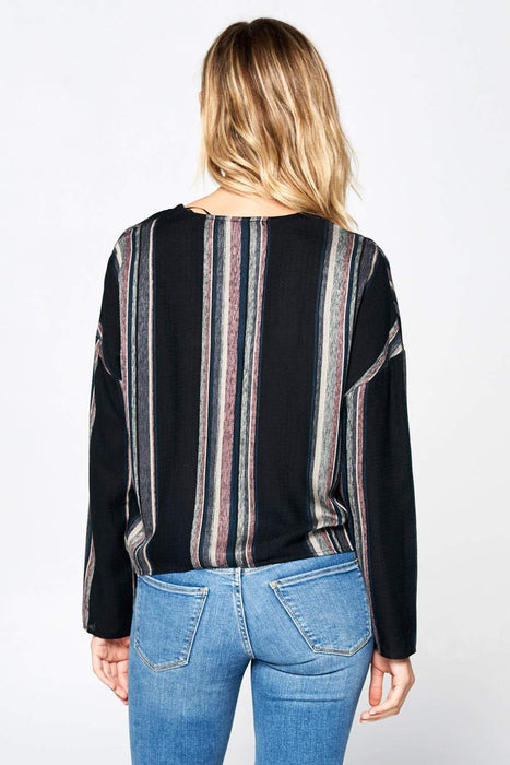 LONG SLEEVE STRIPED LINEN BUTTON UP TOP