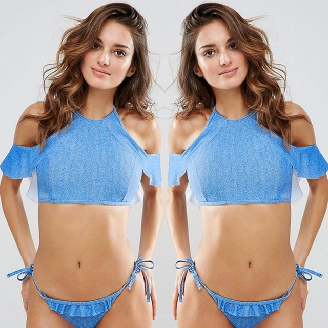 Summer Vintage Women Girls Bikini Set Ruffles